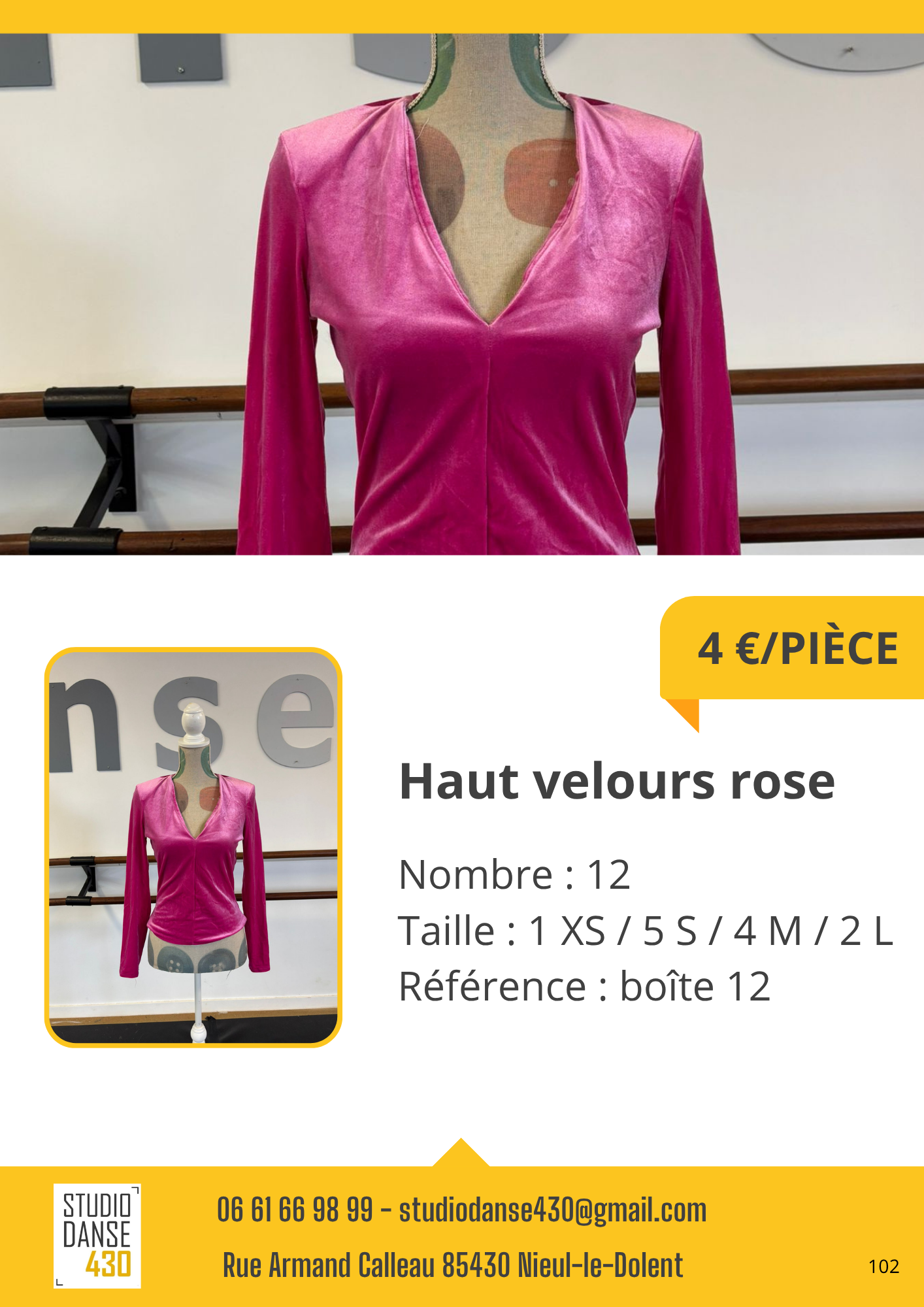 PIÈCE nse Haut velours rose