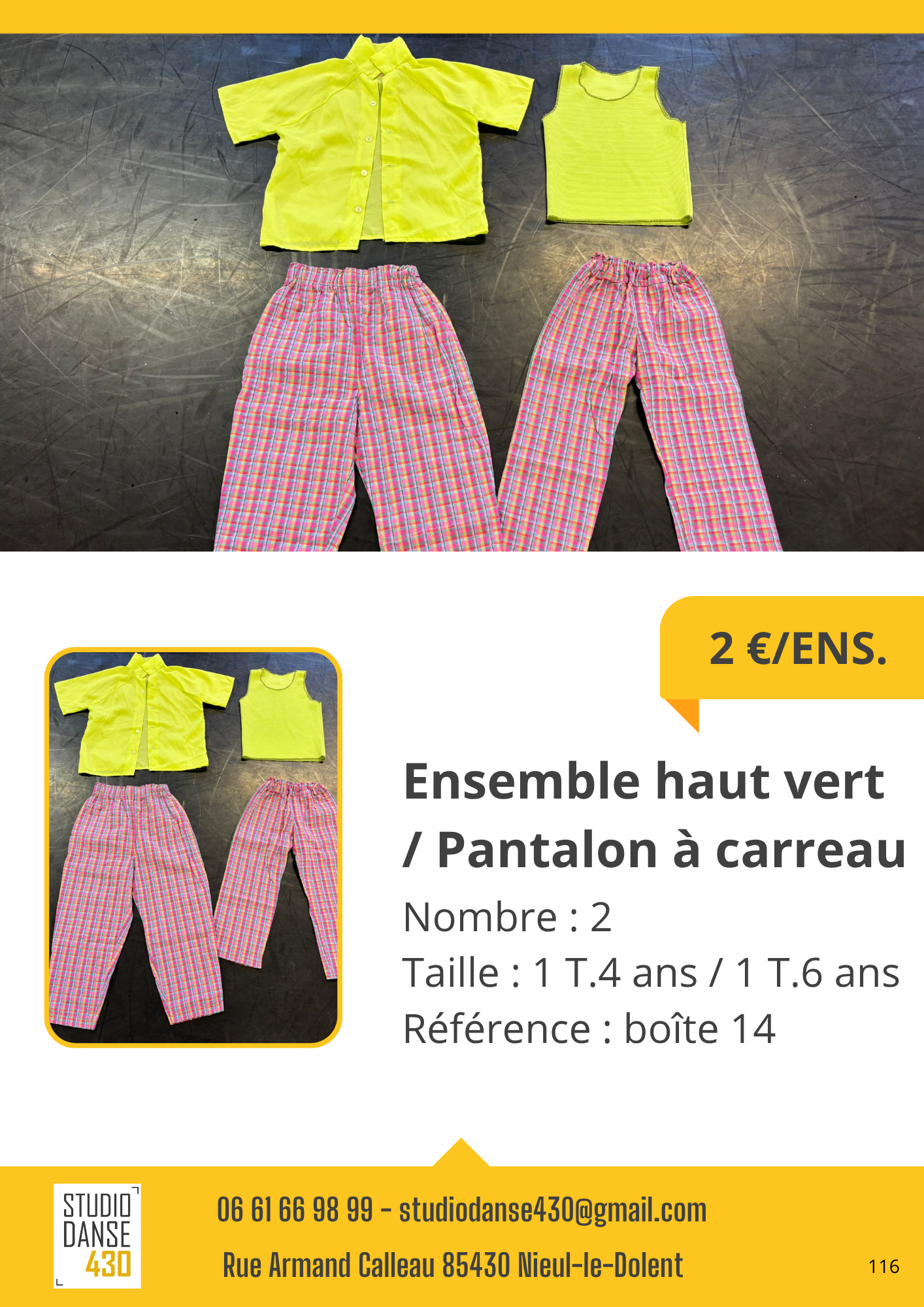 Ensemble haut vert Pantalon à carreau