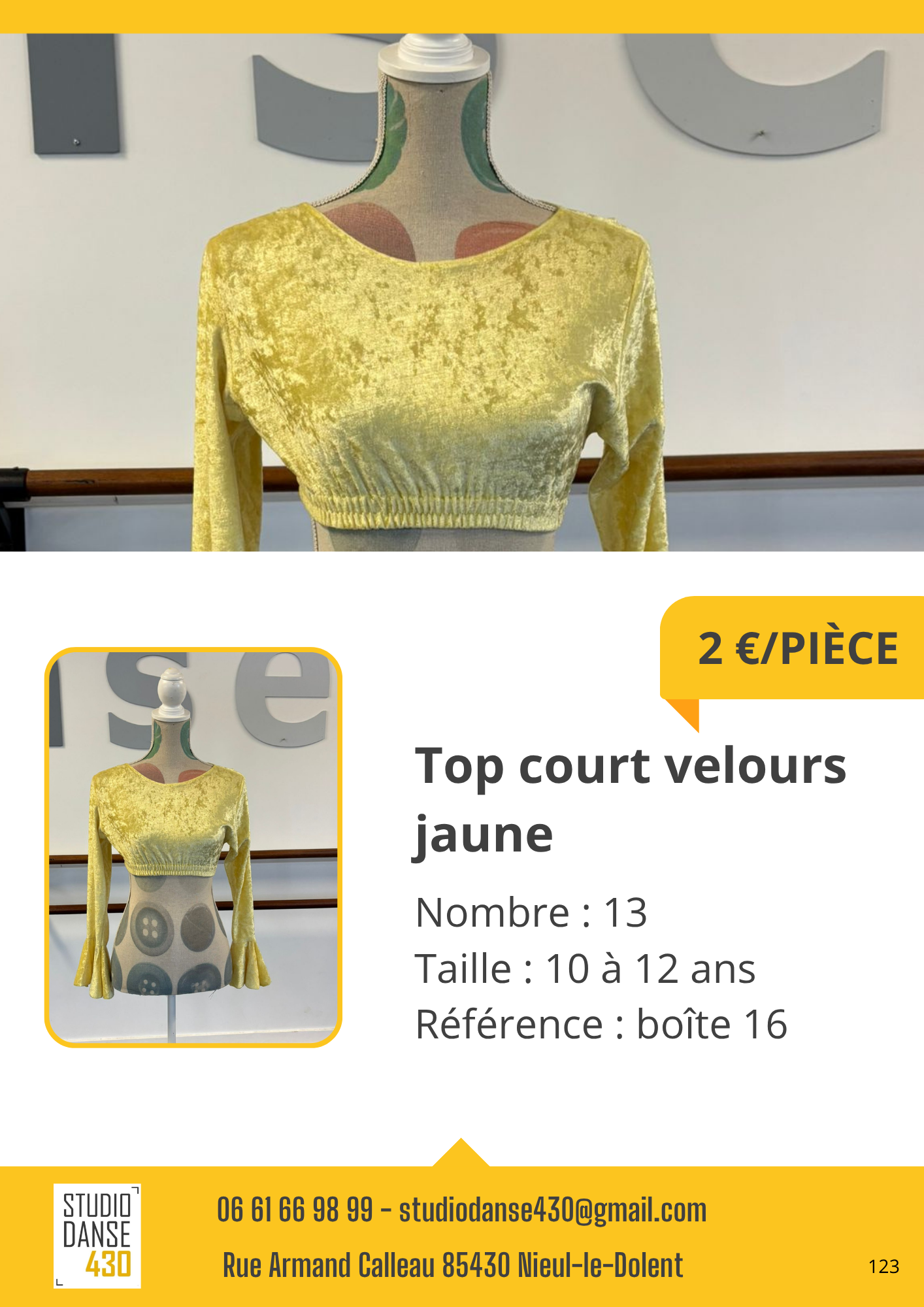 Top court velours jaune