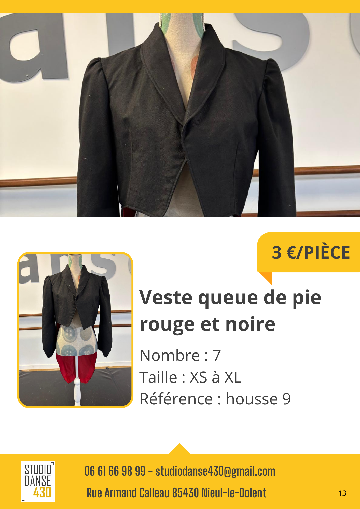Veste queue de pie rouge et noire