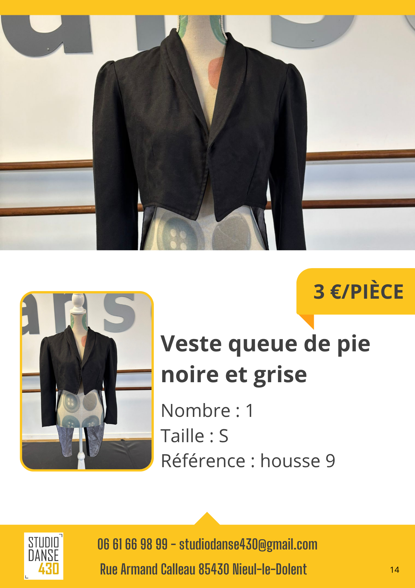 Veste queue de pie noire et grise