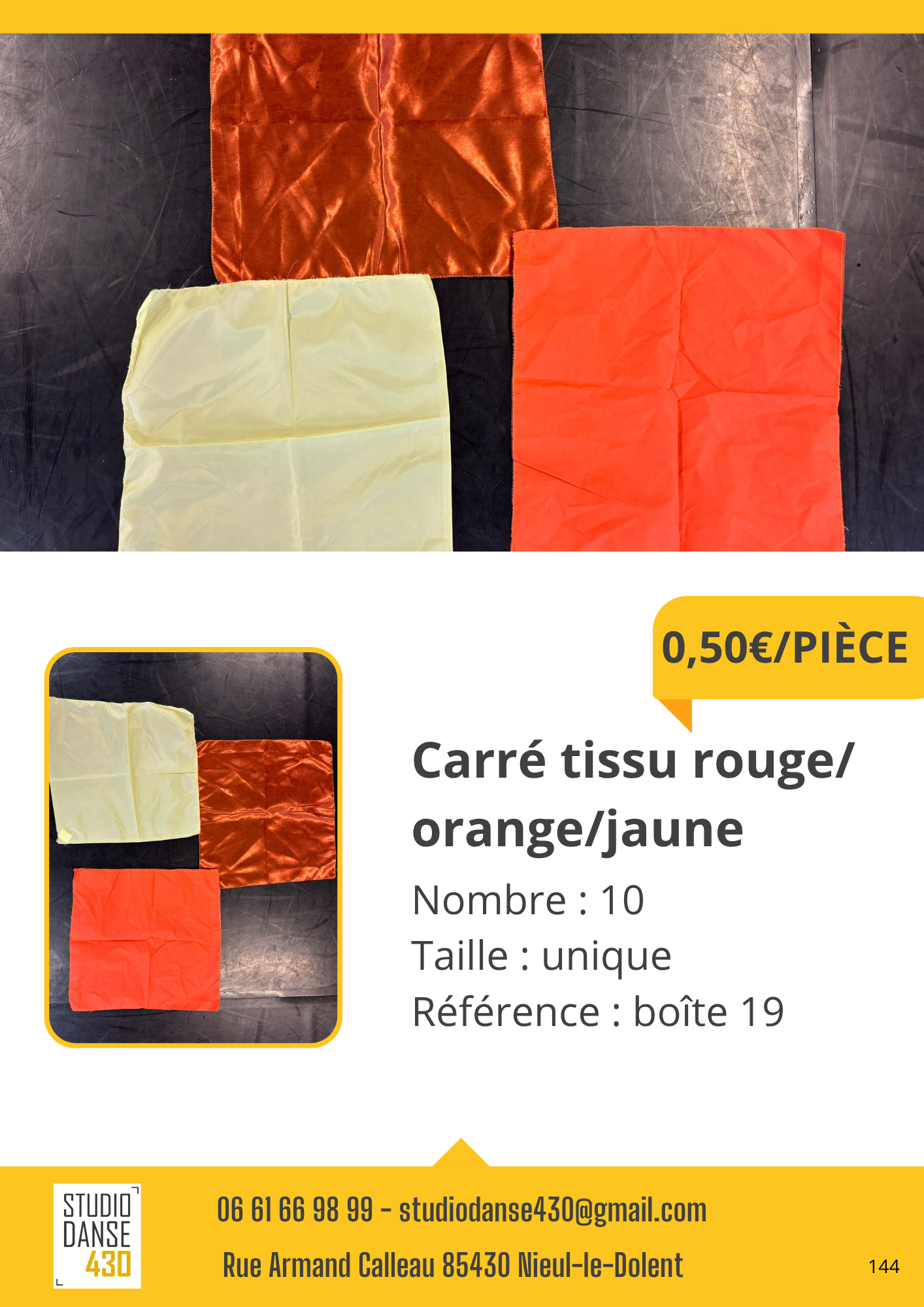 Carré tissu rougel orangeljaune