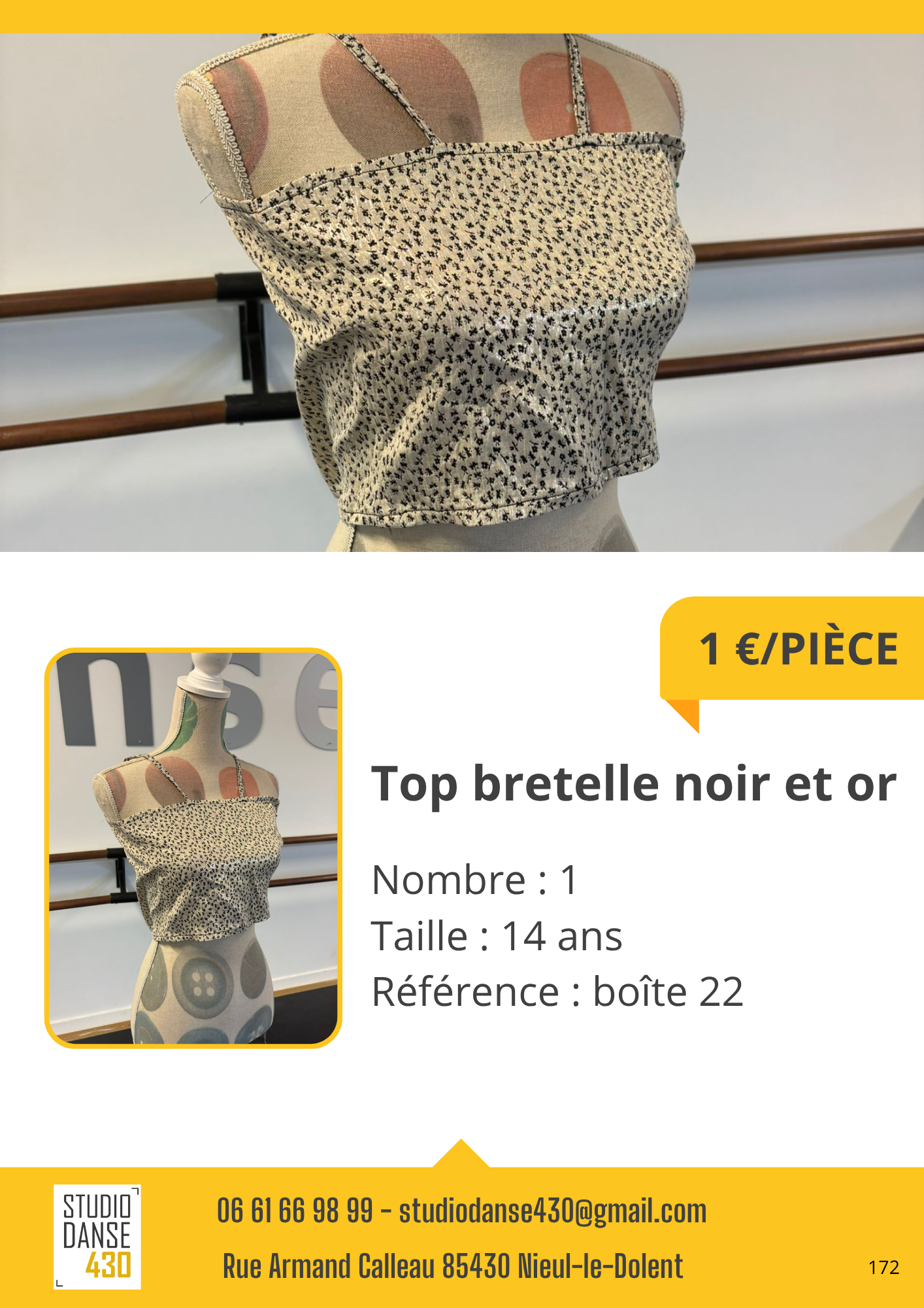 PIÈCE IV6 Top bretelle noir et or