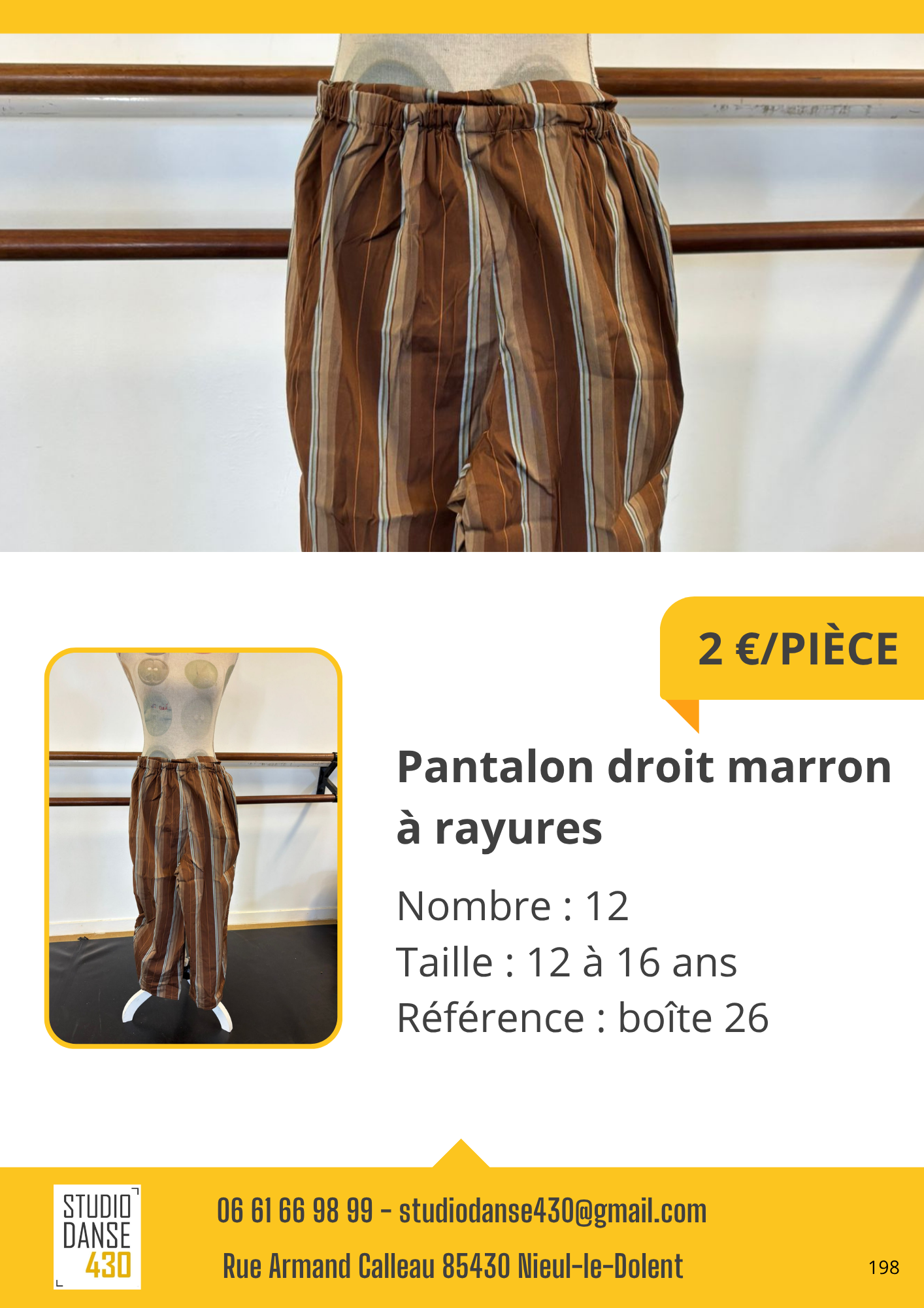 Pantalon droit marron à rayures