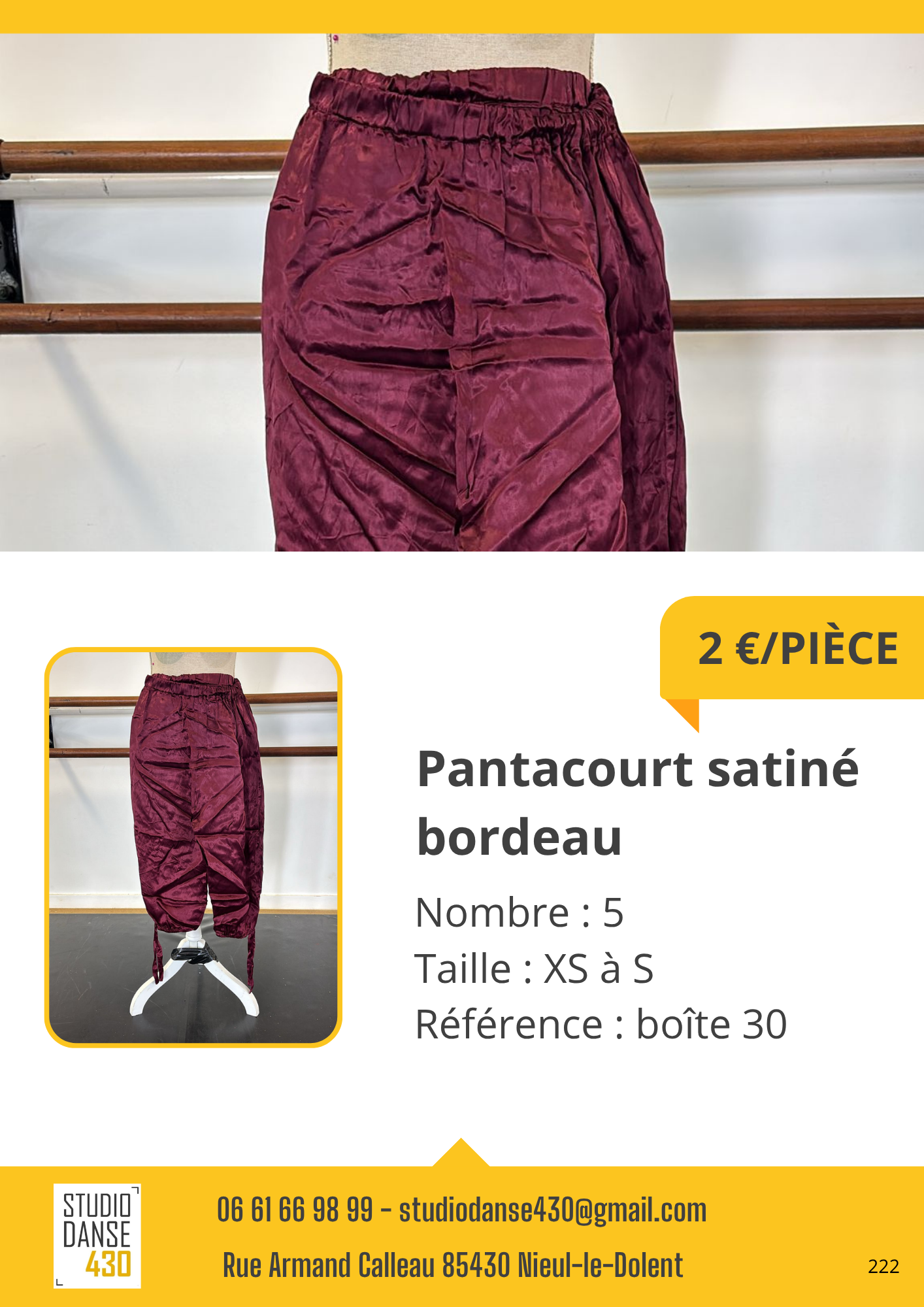 Pantacourt satiné bordeau