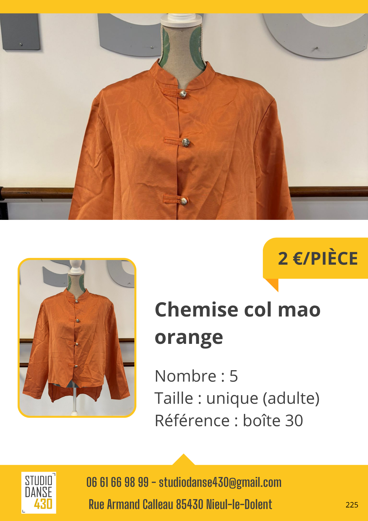 Chemise col mao orange