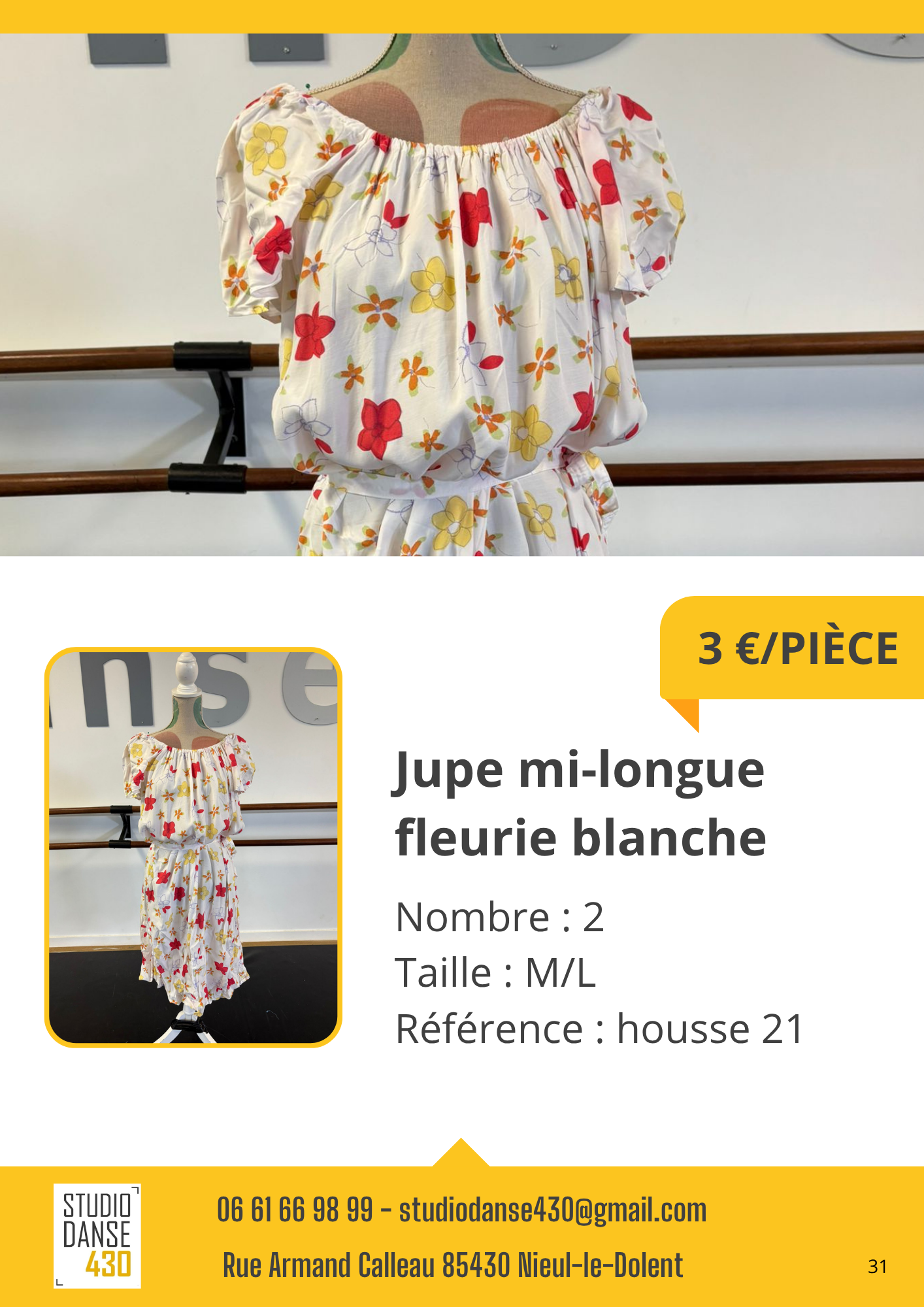 Jupe mi-longue fleurie blanche
