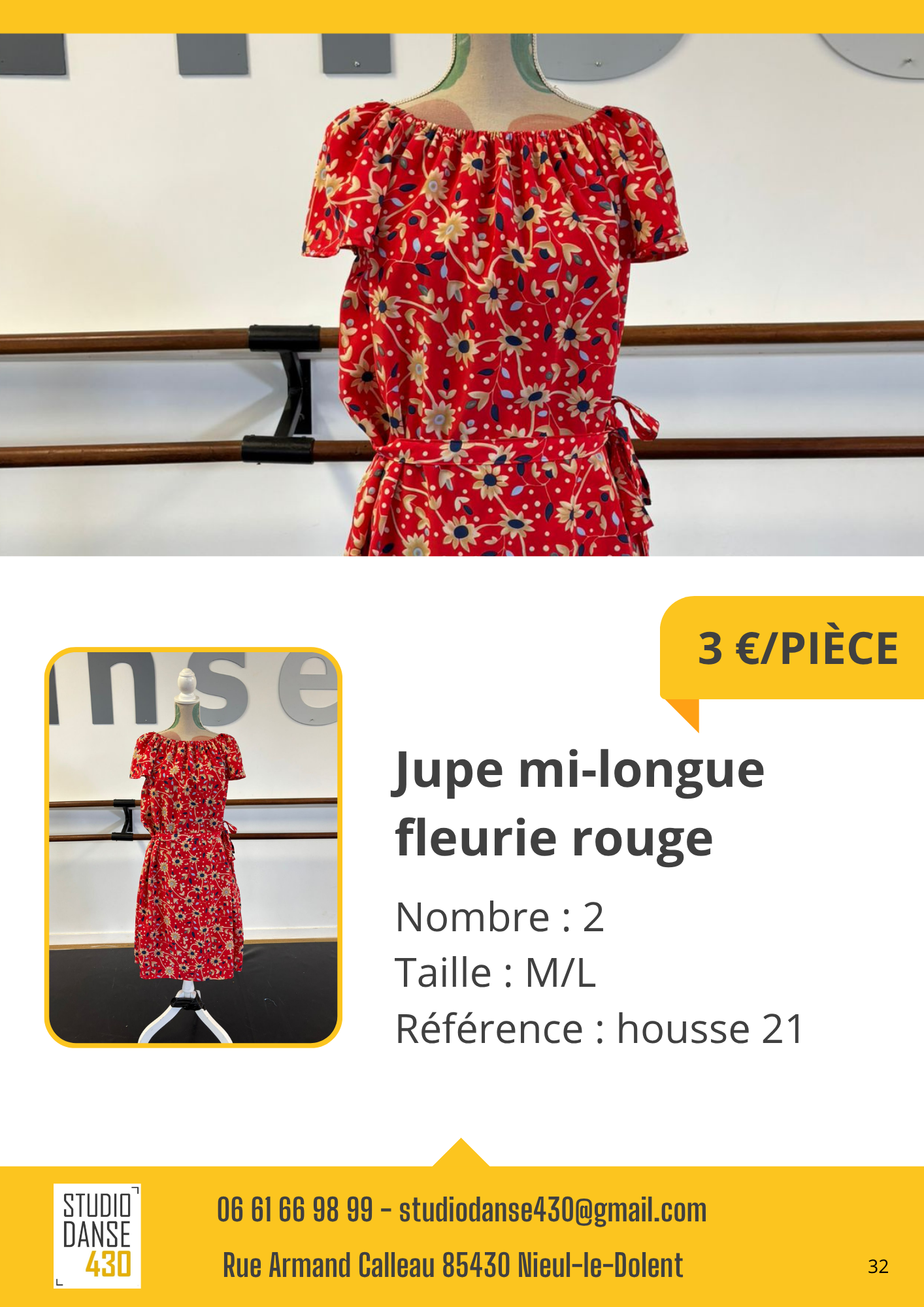 nse Jupe mi-longue fleurie rouge