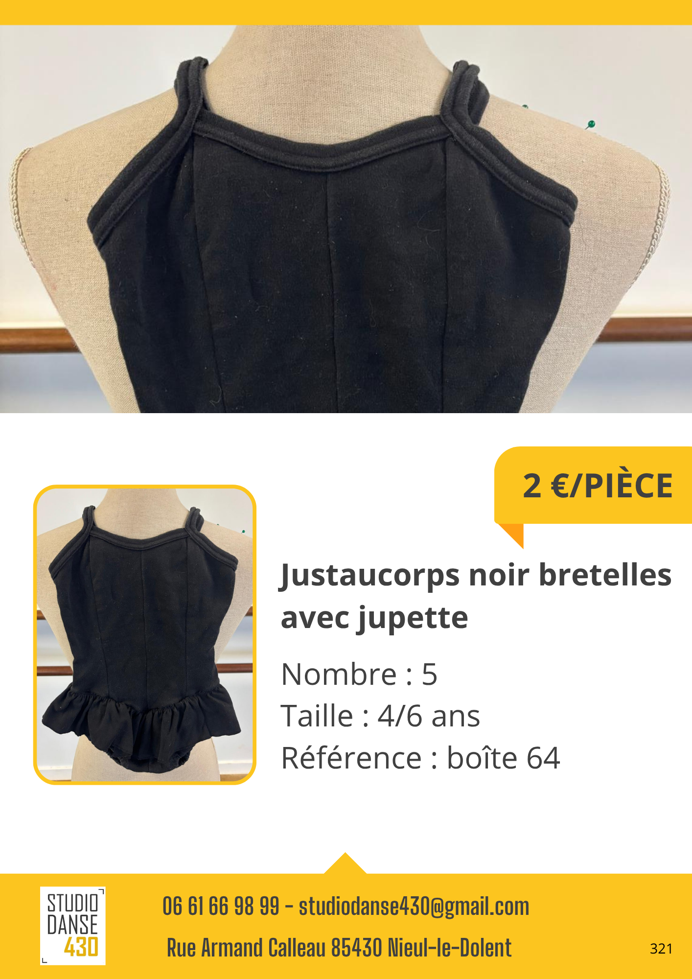Justaucorps noir bretelles avec jupette
