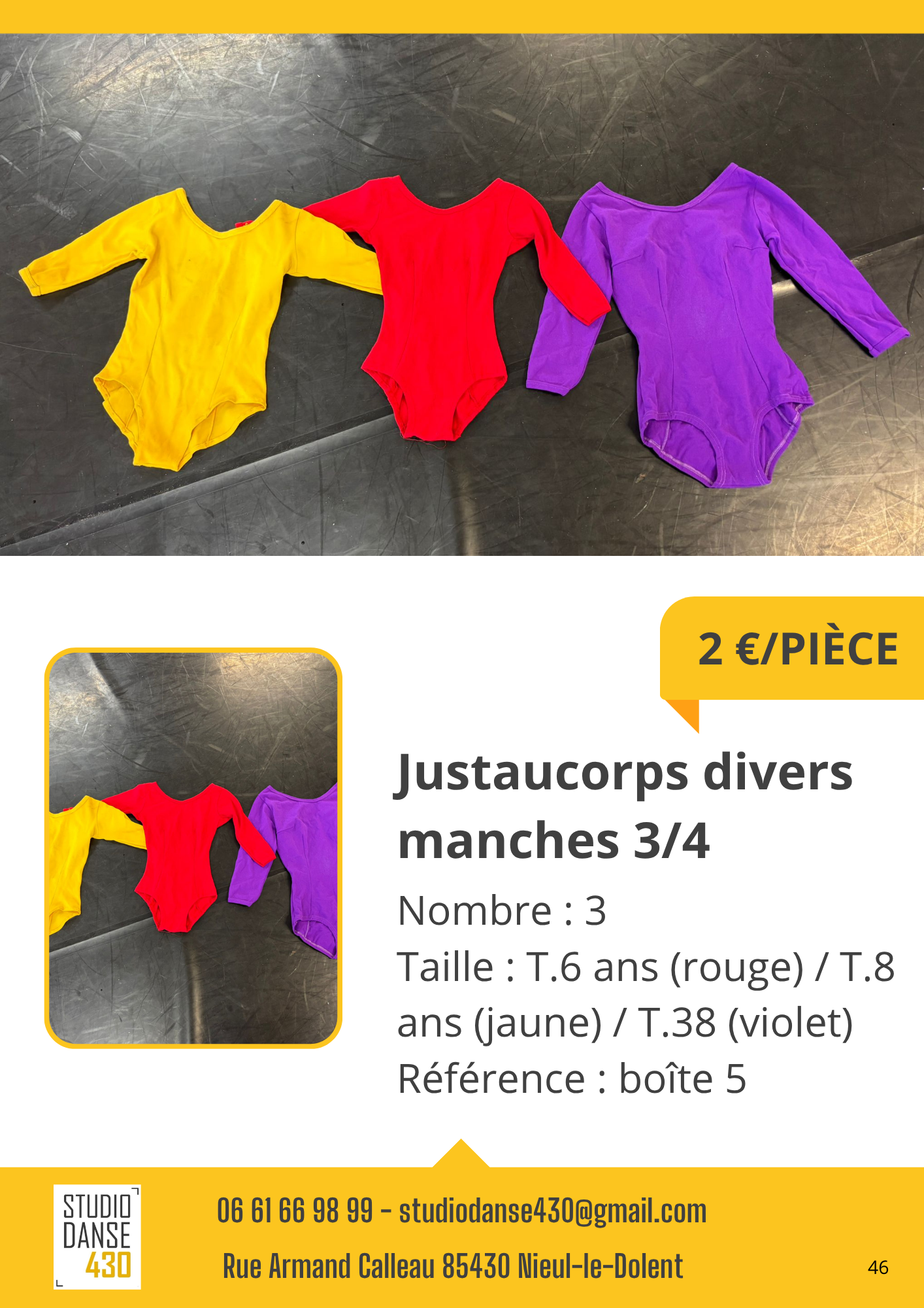 Justaucorps divers manches 3/4