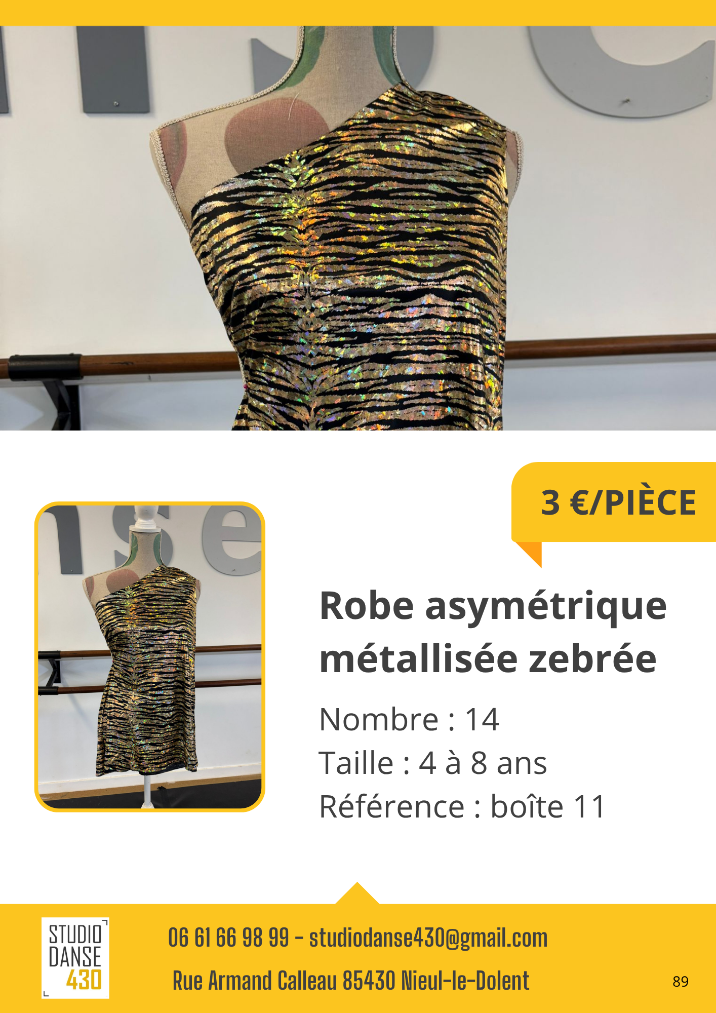 Robe asymétrique métallisée zebrée